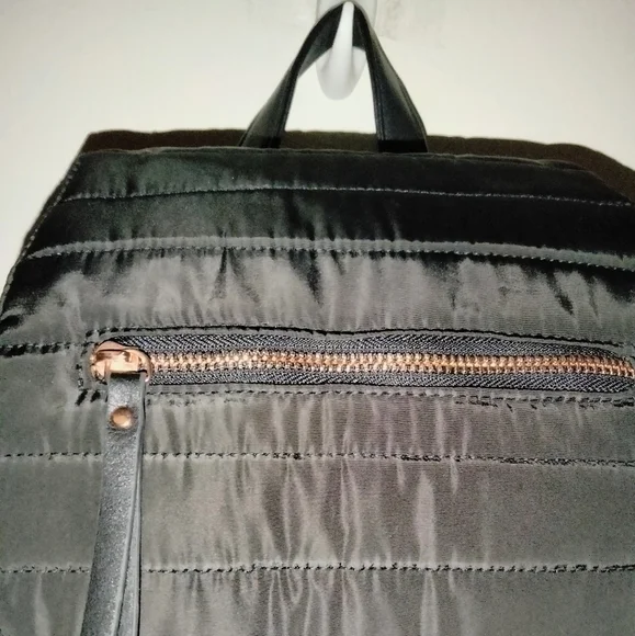 Black & Rose Gold Accent (Designer Inspired) Puffer Travel/Work/School Backpack - Picture 2 of 16